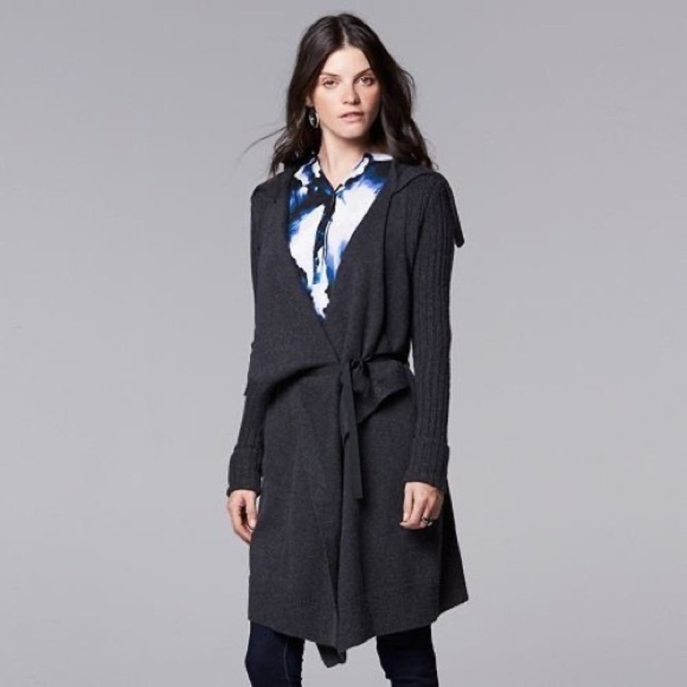 Women's Long Gray Vera Wang Sweater Wrap Cardigan